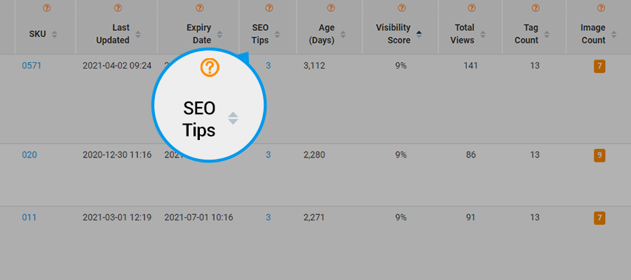 Screenshot of author's eRank report, highlighting where to find SEO tips