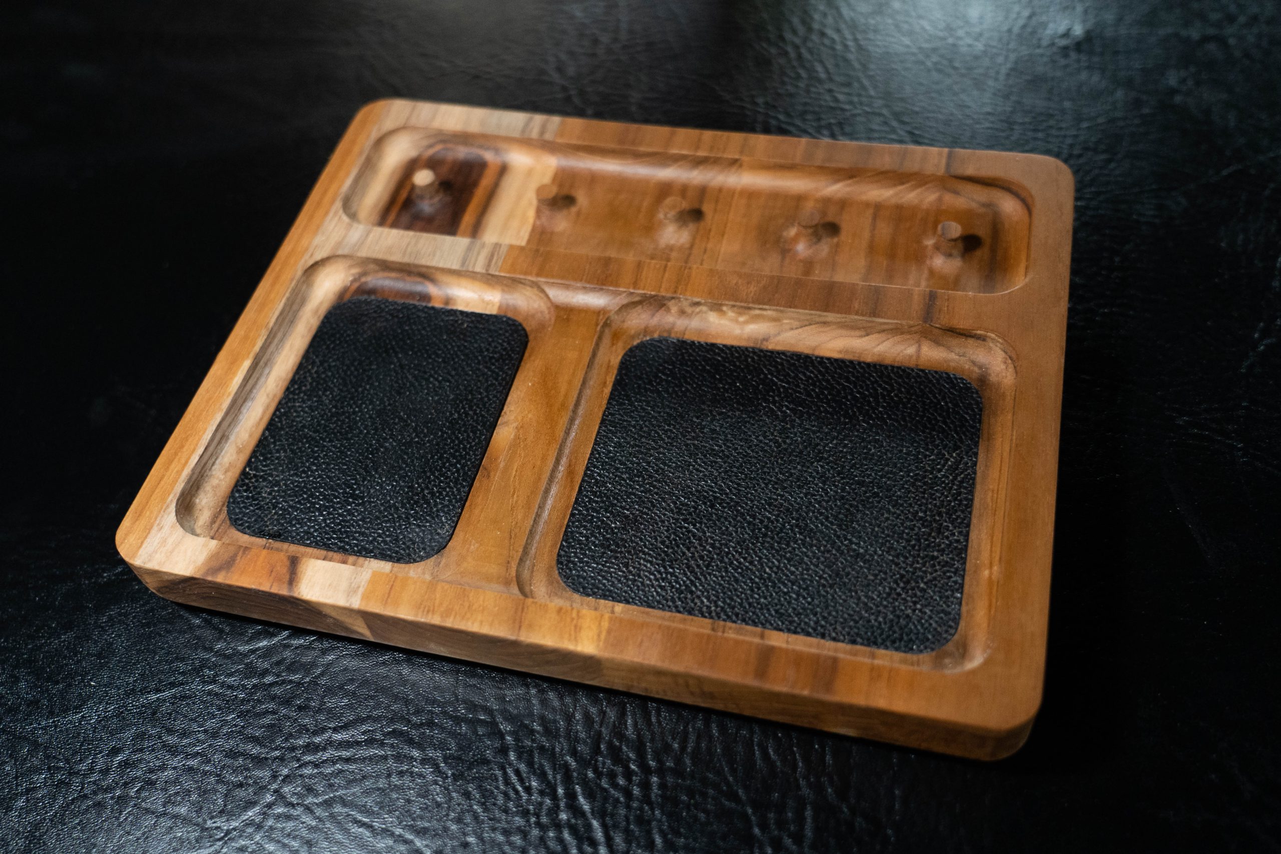 Wood Tray with leather inlays
