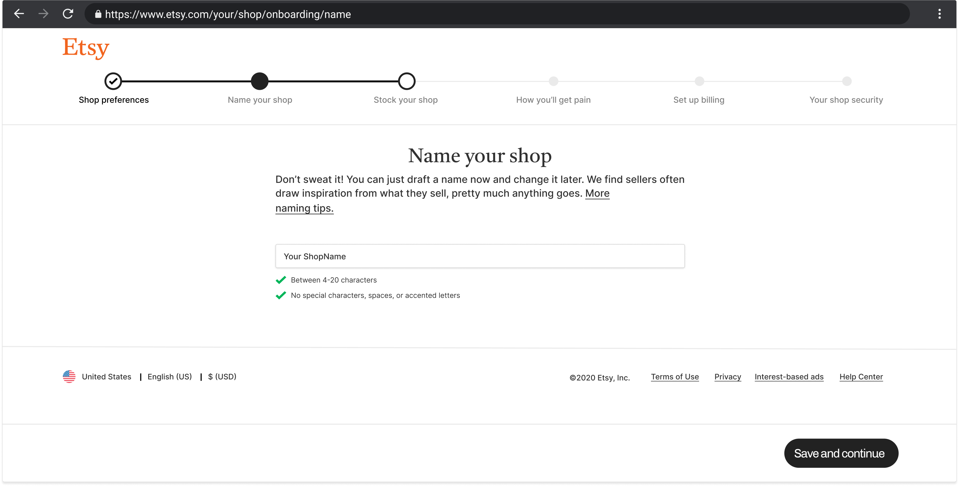 Name your etsy shop