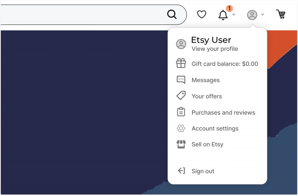 Etsy User Menu