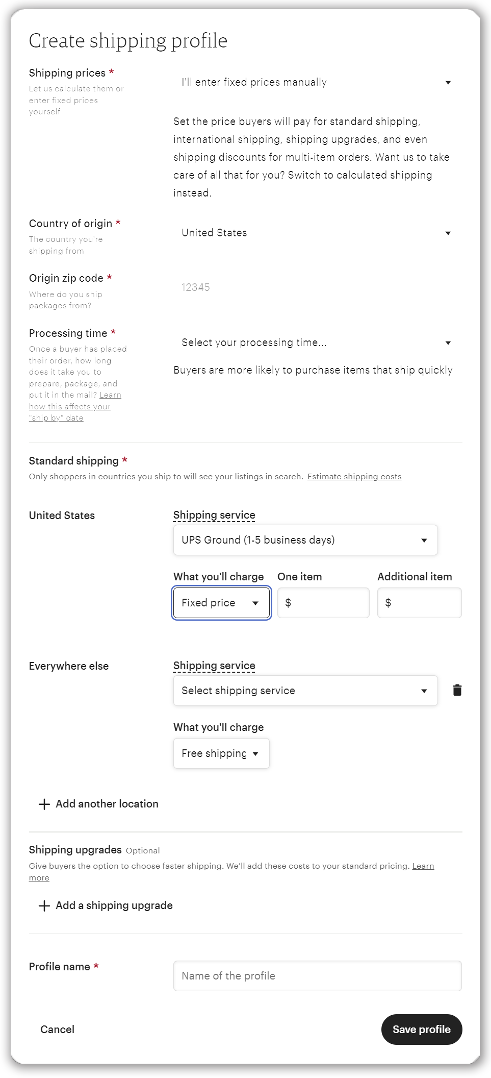 Shipping Profile Fixed Price