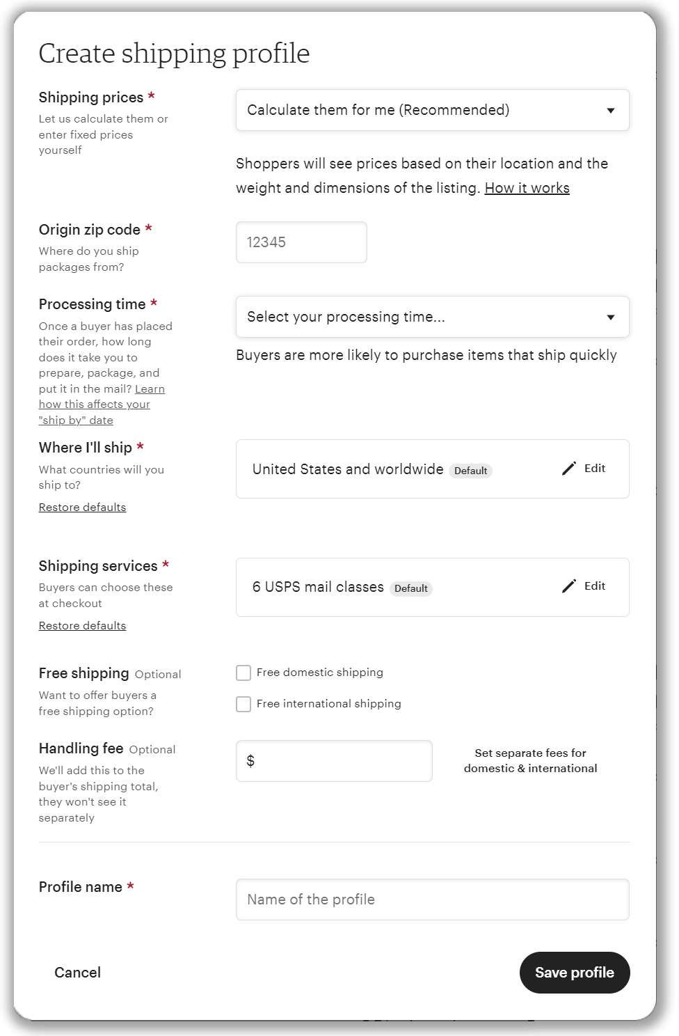 Shipping Profile Calculated