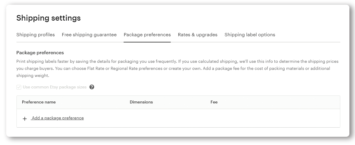 package preferences