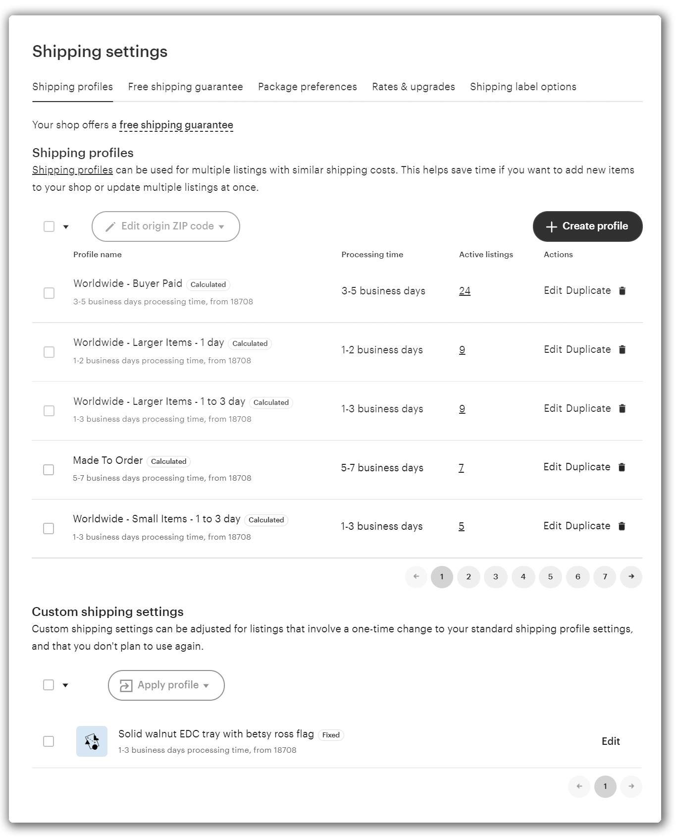 Etsy Shipping Profile Dashboard