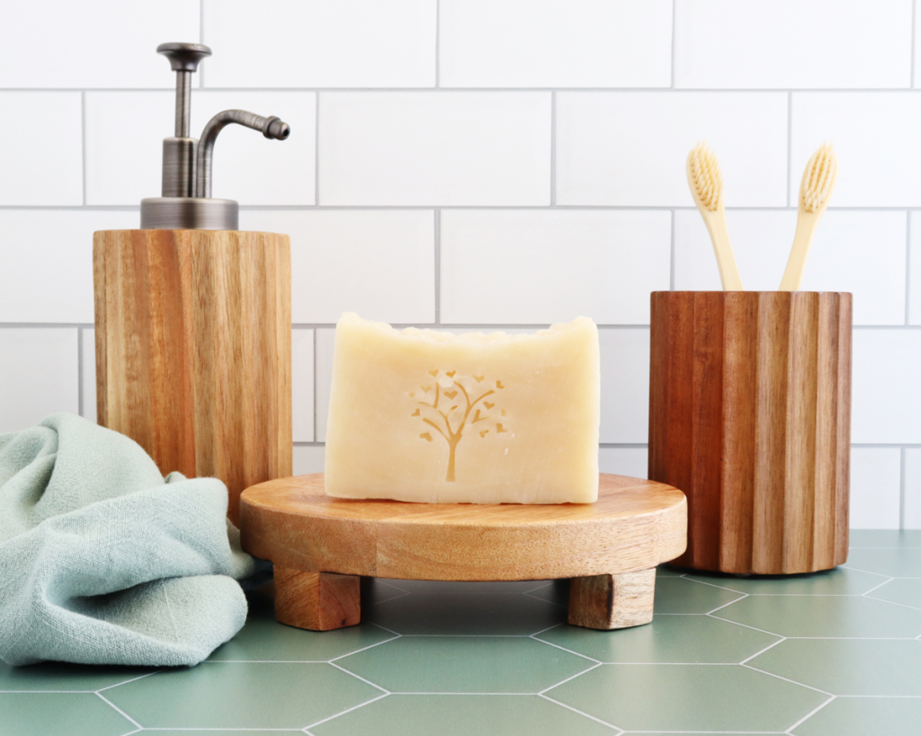 soap and dispenser on counter