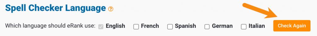 Screen shot of the language selection area of the Spell Checker Tool in Etsy