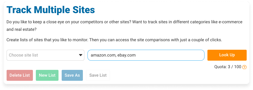 Displaying the Track Multiple Sites entry screen in eRank
