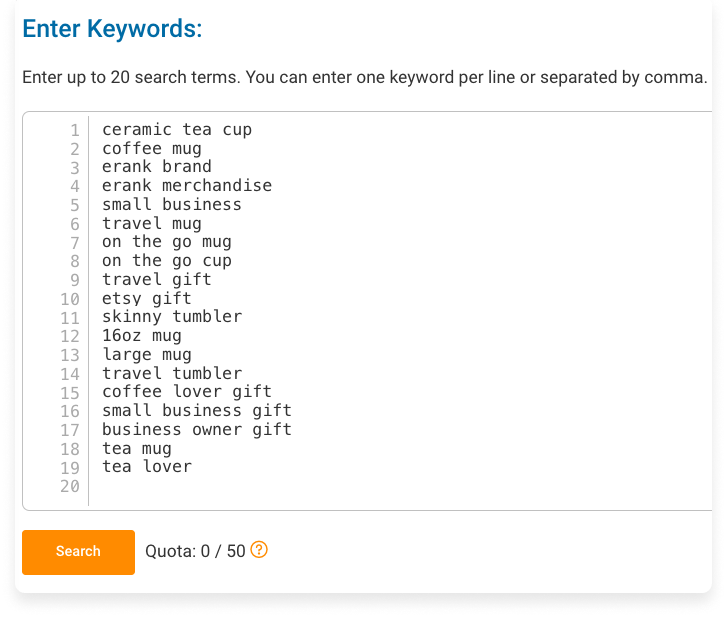 Sample Screenshot of the Bulk Keyword Tool