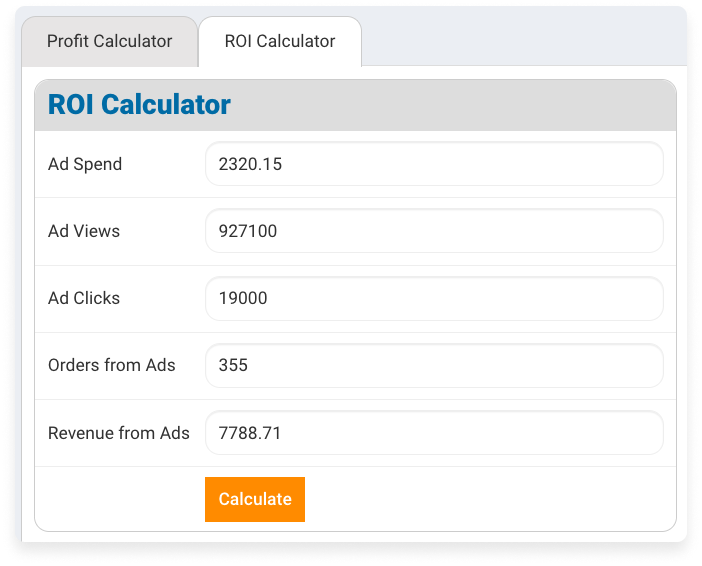 Screenshot of ROI Calculator entry screen for your ad information