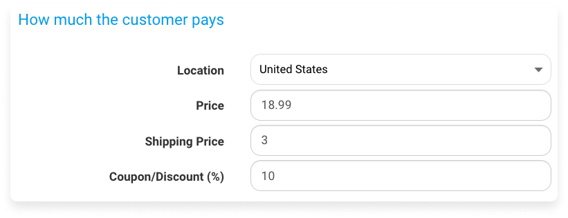 Screenshot of Profit Calculator entry screen for "How much the customer pays"