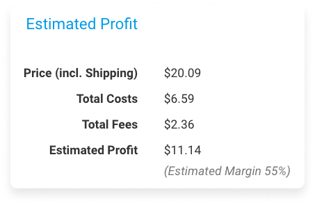 Screenshot of Profit Calculator results for your Estimated Profit