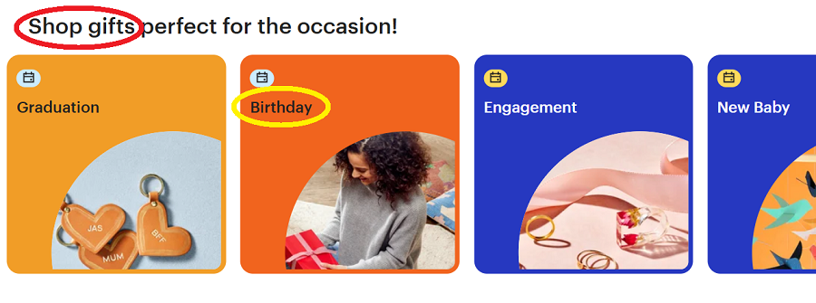 Screenshot taken Sep 4, 2024 of Etsy’s UK home page showing a Call to Action promoting birthday gifts.