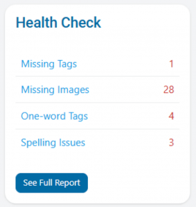 Screenshot of the Health Check box from the eRank Dashboard